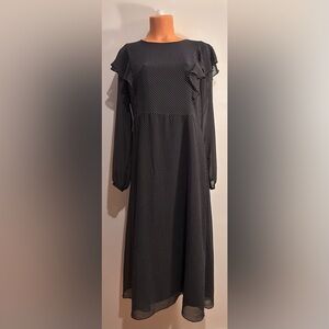 Who What Wear Polka Dot Ruffle Long Sleeve Midi Dress - Size L